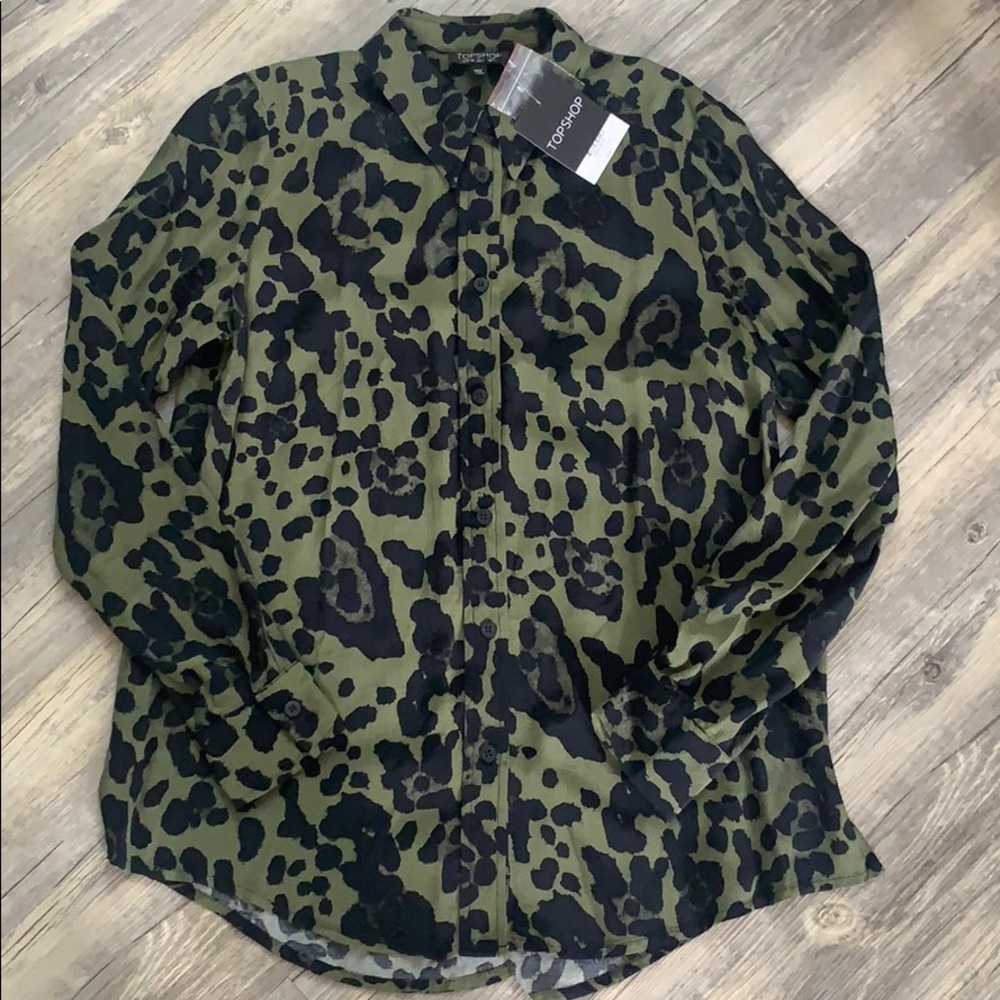 Topshop Khaki Leopard Shirt